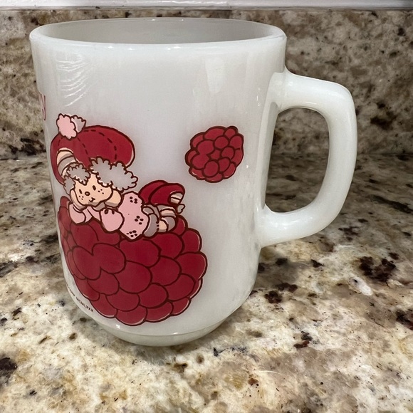 Vintage Fire King American Greeting Raspberry Tart milk glass mug. - Picture 2 of 7